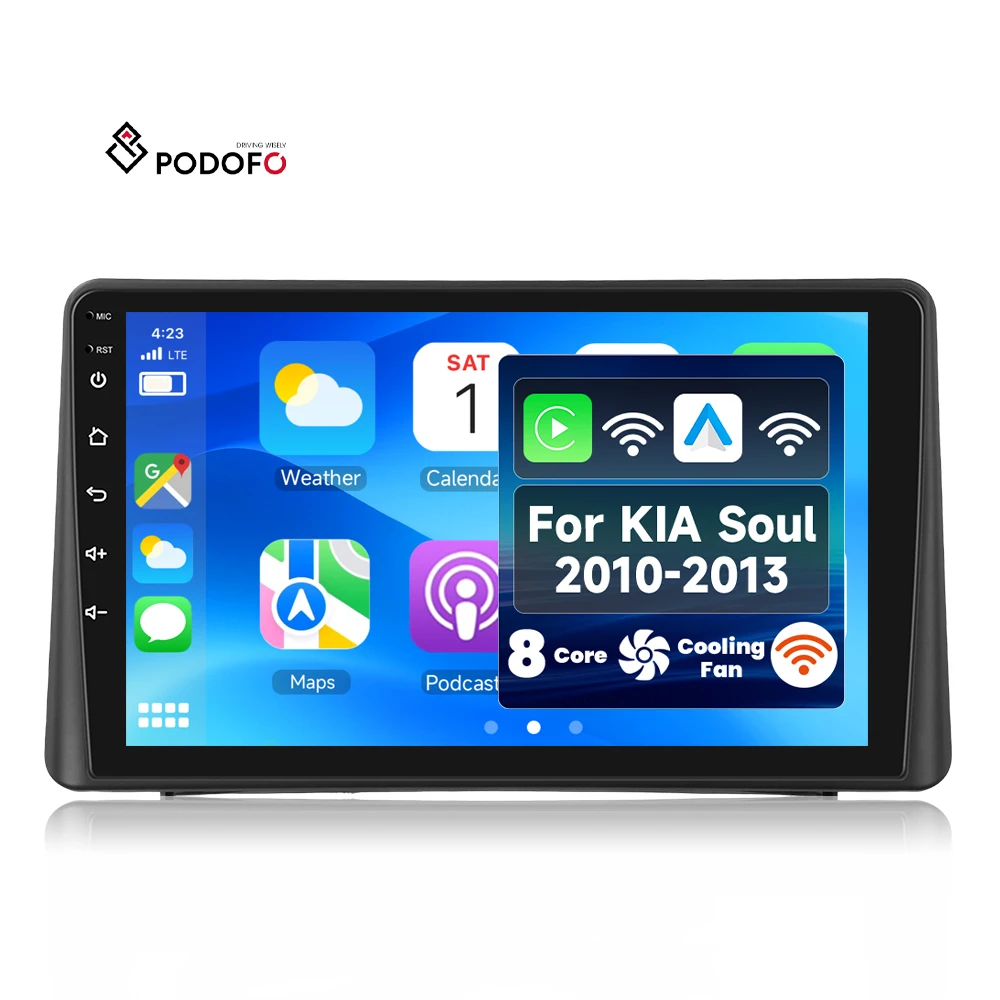 Podofo Qualcomm 8 Core 9-inch 4+64G Android Car Radio for KIA Soul 2010 2011 2012 2013 Wireless CarPlay/Android Auto WiFi 4G OEM A8483A4135