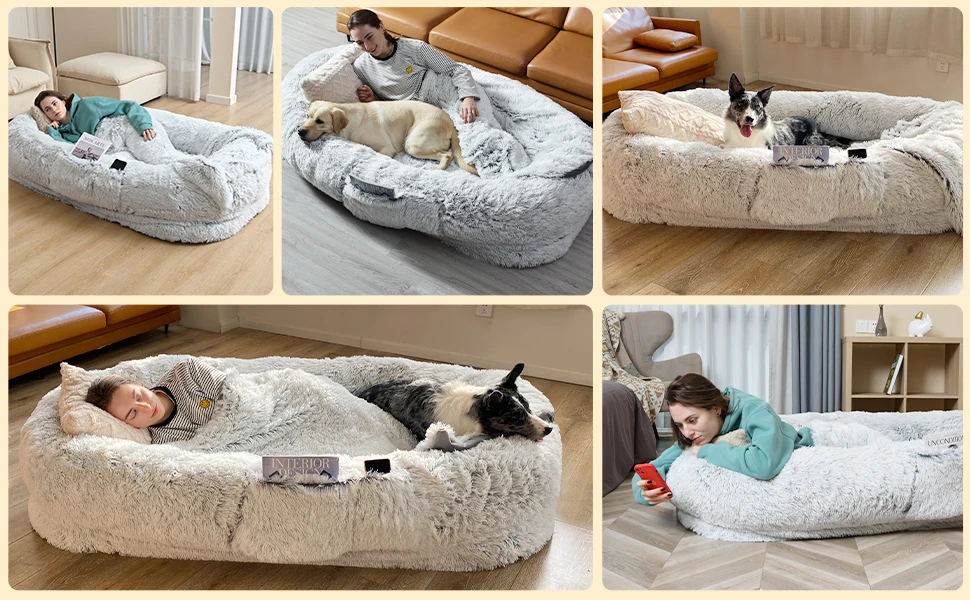 2023 Factory Wholesale Popular Long Plush Human Dog Bed Ultra Large Dog