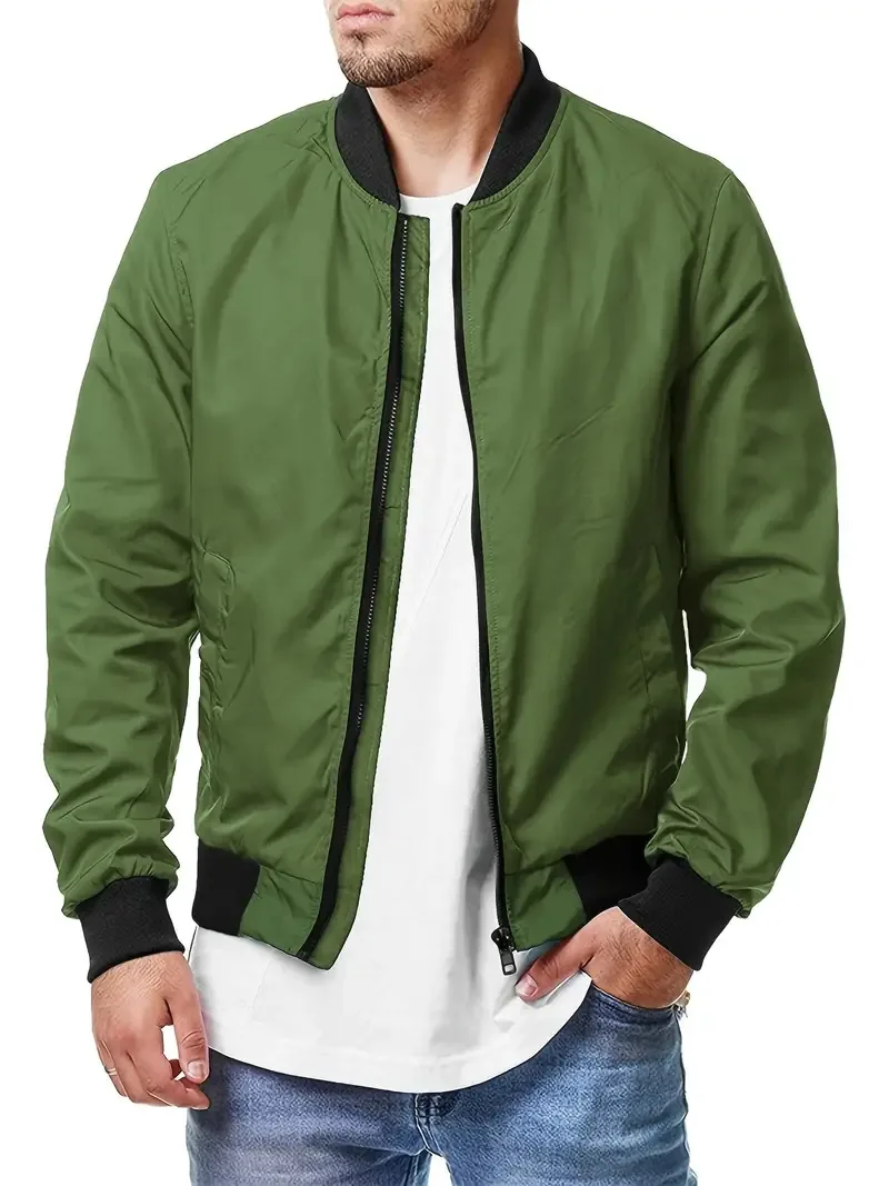 New Autumn Men's High Quality Bomber Zipper Jacket Plus Size Solid Color Streetwear Slim Fit Running Jackets_voghion.com