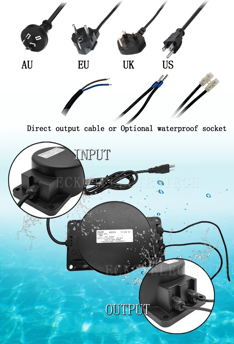 110V 120V 220V 230V 240V to 12V 24V 36V IP67 Transformer for Halogen Lamp Pool Light Safety Fused Waterproof Transformer details