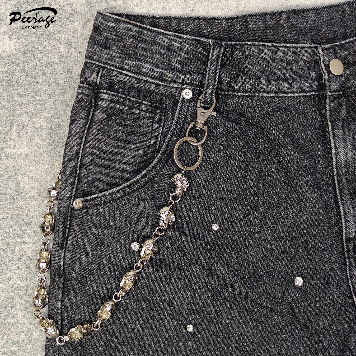 Shop Custom Men's Y2k Streetwear Denim Shorts with Rhinestones