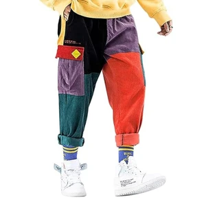 Men's Women's Cargo Pants Patchwork Multi-Pockets Outdoor Fashion Casual Corduroy Jogger Pants Streetwear Drawstring Waterproof