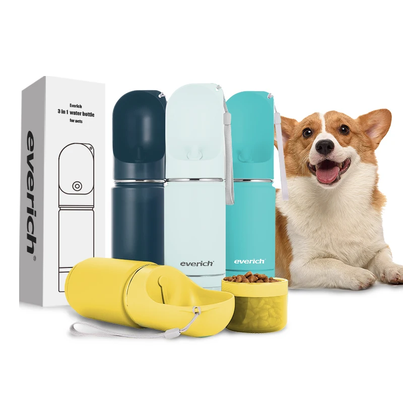 3 In 1 Dog Water Bottle Leakproof Stainless Steel Drinking Feeder