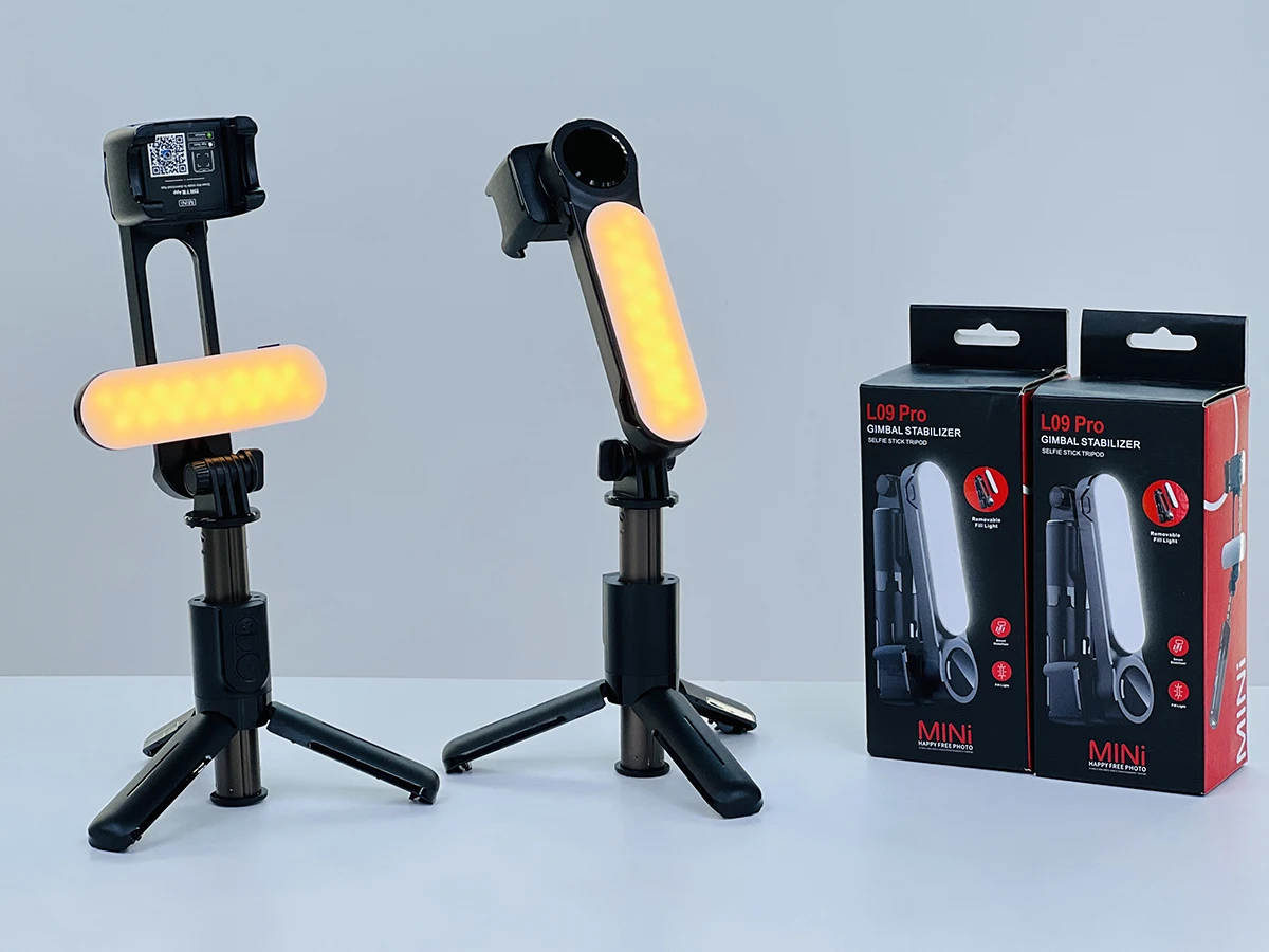 L09Pro Foldable Smartphone Handheld Gimbal Stabilizer Selfie Stick Tripod with Fill Light Wireless Video Record Vlog Stabilizer