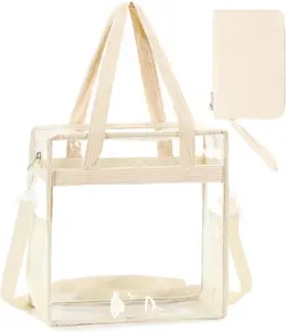 Reusable Plastic clear Cosmetic Handbags Transparent PVC Gift Wrap Shopping Tote Bag with Handles