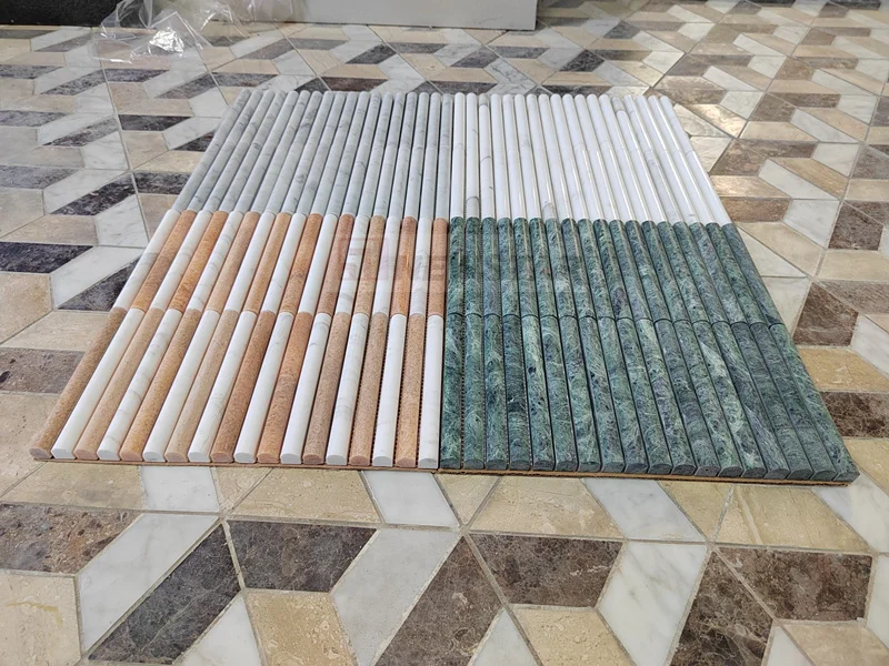 Mixed Material pink Marble Tile Kitchen Backsplash Factory Directly Sale Matte Natural Stone Curved Marble Tile Mosaic