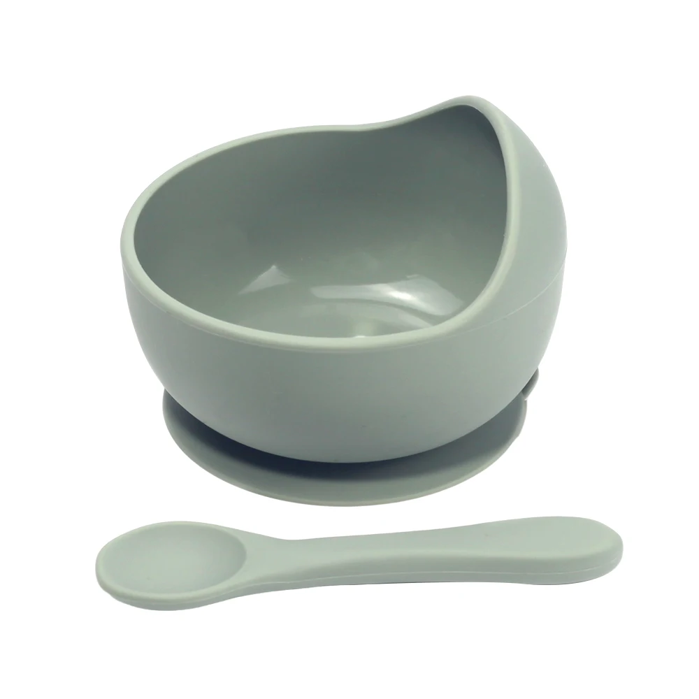 Оптовая продажа силиконовая миска с ложкой для детского питания ручной работы