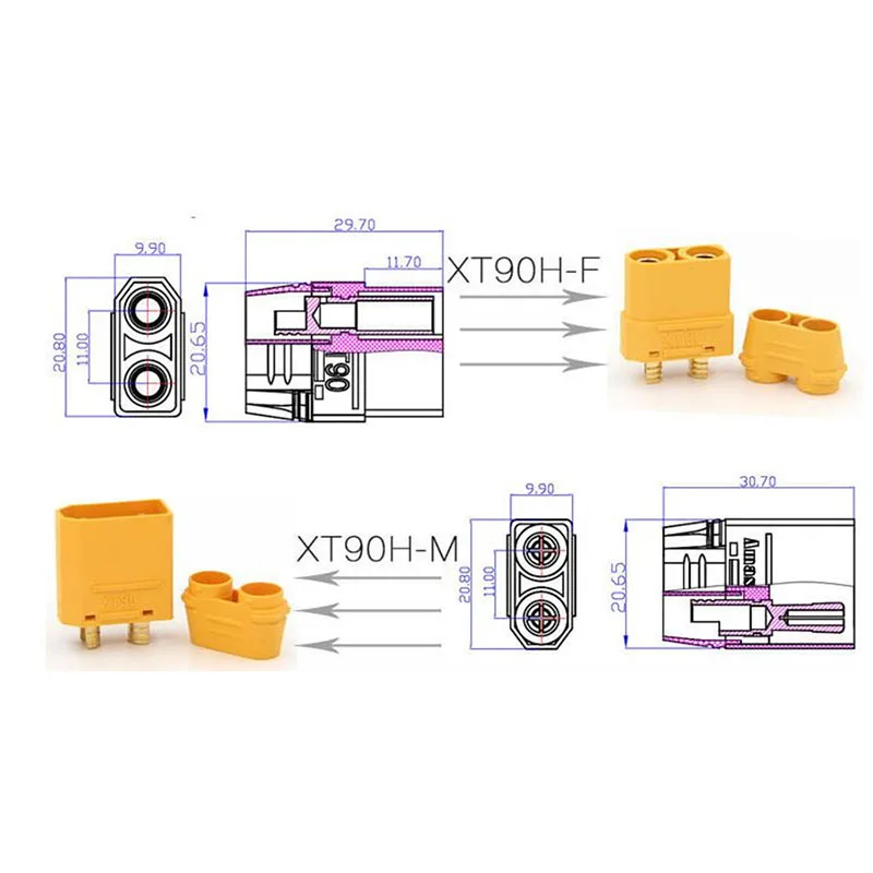 XT90H Stecker + Buchse, 1-10 Paar Hochstrom Goldstecker 4,5mm AMASS