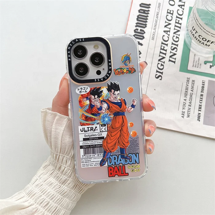 New Double Sided Film Laser Light Anime Dragon Balls Goku Phone Cases for  IPhone 15 14 Pro Max 16 17 Imd Back Cover