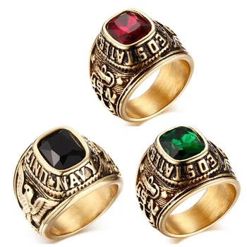 Square Black Green Red Rhinestone Inlay Us Army Navy 316 Stainless ...