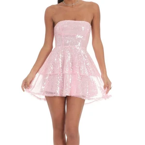 Women's Elegant Summer Casual A-Line Mini Dress Strapless Neckline Natural Waist Sequin Backless Solid Color Plain Dyed