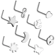 8Pcs/Set Stainless Steel Nose Pin Women Hypoallergenic Septum Heart-Shaped Butterfly Nose Dangle Ring Body Piercing Jewelry