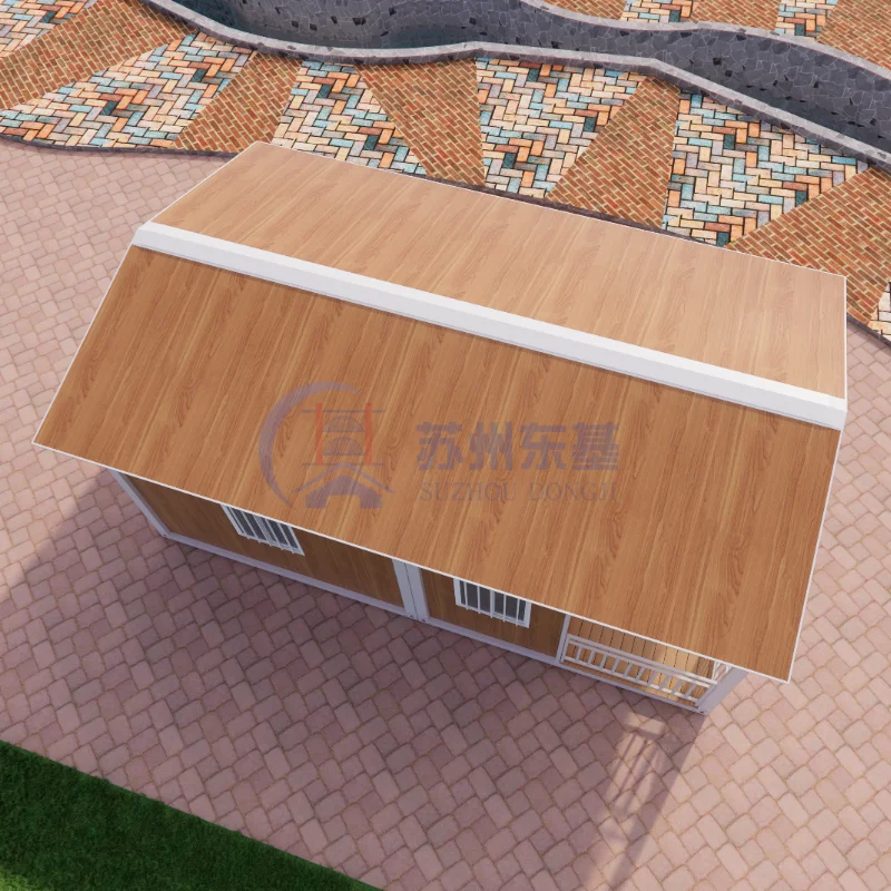 Màu gỗ, tùy chỉnh theo cá nhân, nhà tiền chế 3 phòng ngủ cho gia đình, nhà container mái dốc kép
