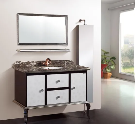 2019 Modern Design Double Sink for Bathroom Vanity #BV-8383 Stainless Steel with Lacquer Finish Door Panel