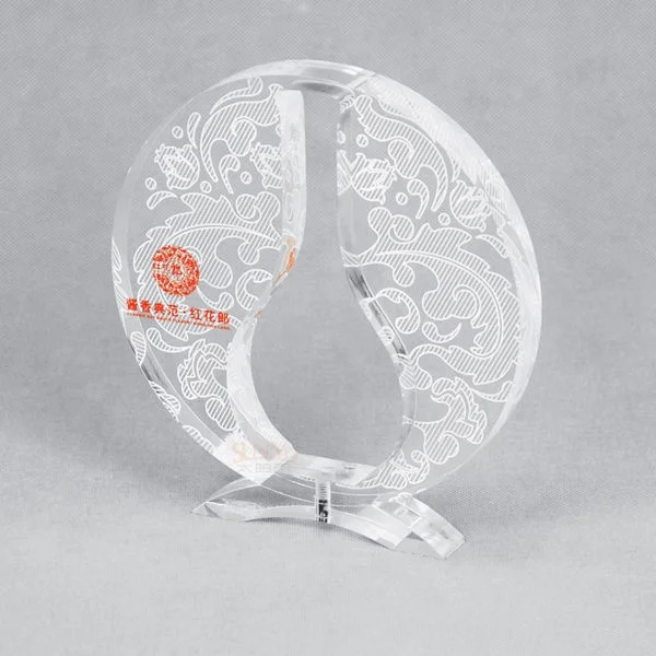 Factory Custom Design Acrylic Crystal Glass Trophy Award Medal Memento Round Acrylic Printed Trophies