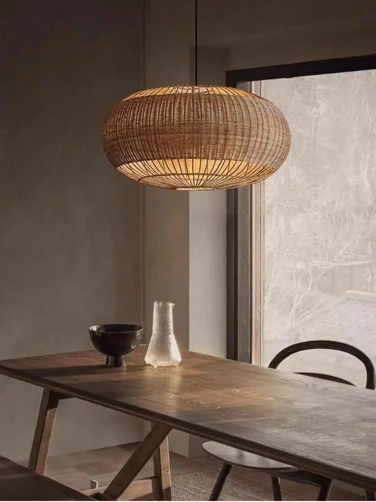 Ip65 Waterproof Rattan Woven Pendant Lamp Aluminum Led Light Source for Outdoor Garden Courtyard Hotel Home Stay for Lawn