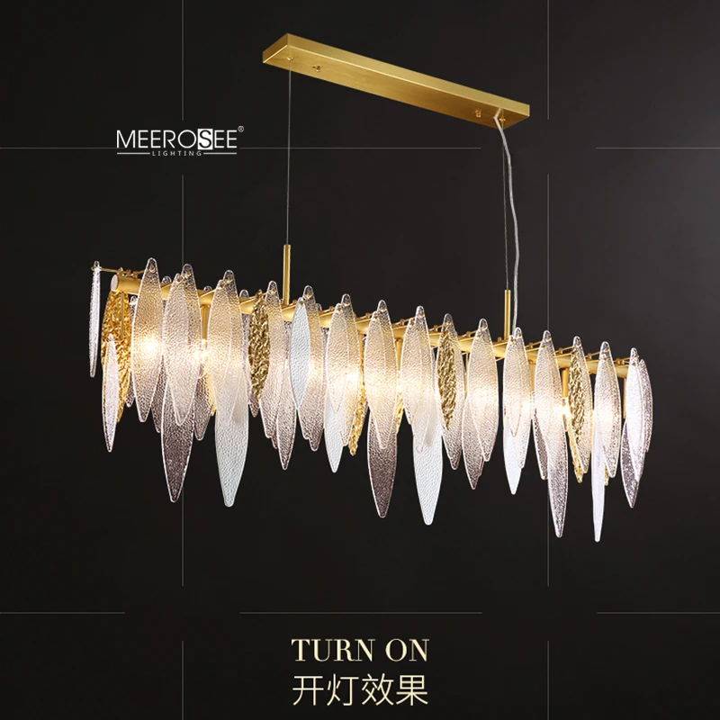 Meerosee Frosted Transparent Glass/ Gold Embossed Leaves Chandelier Coppery Lamp Body Decorative Lighting MD86819