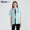 Maglia blu a maniche corte da donna