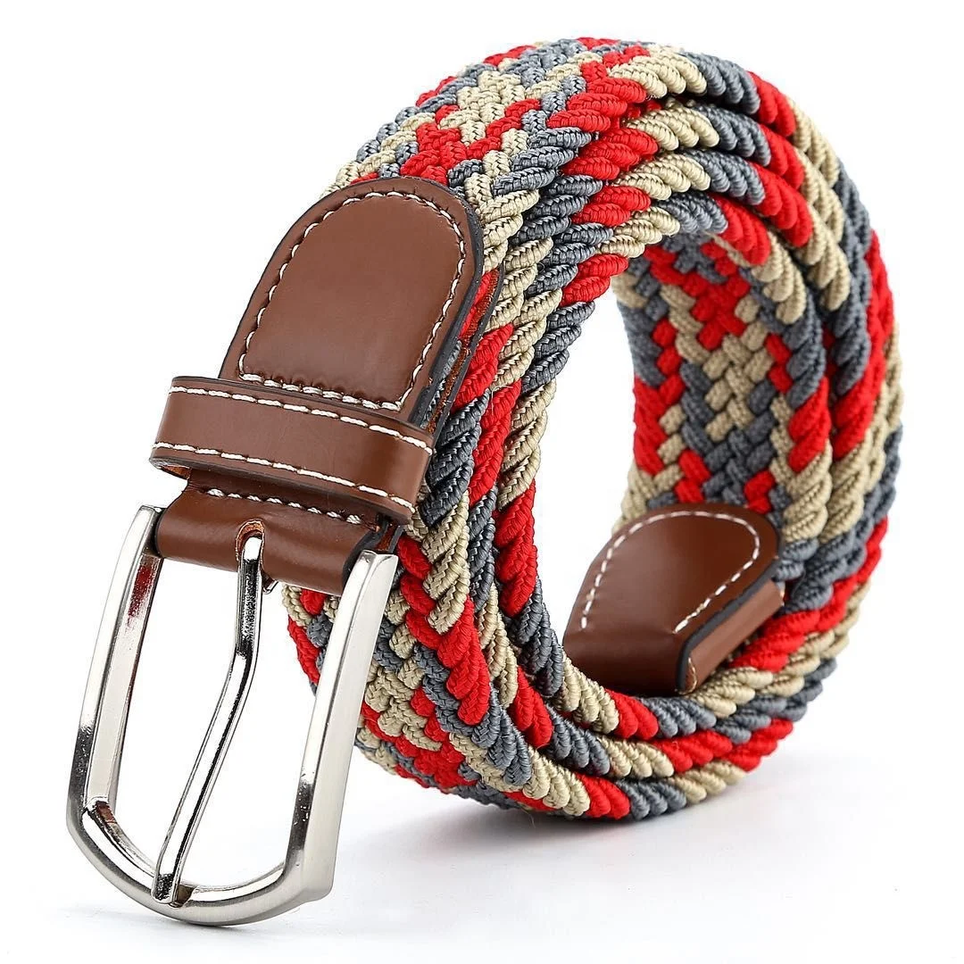 Custom Logo Knit Web Golf Stretch Fabric Braid Canvas Woven Elastic Belt for Men Women Golf Jeans Pants