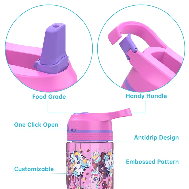 750ml Children Push Button Tritan Bottle Cute Kids Water Bottle With Bpa-Free Silicone Straw for Kids