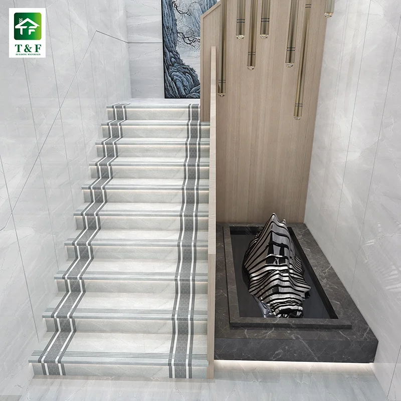 Modern Style Pattern Design Non-slip Marble Stairs Step Tiles 300*1200 One Set Porcelain Full Body Tiles for Stairs