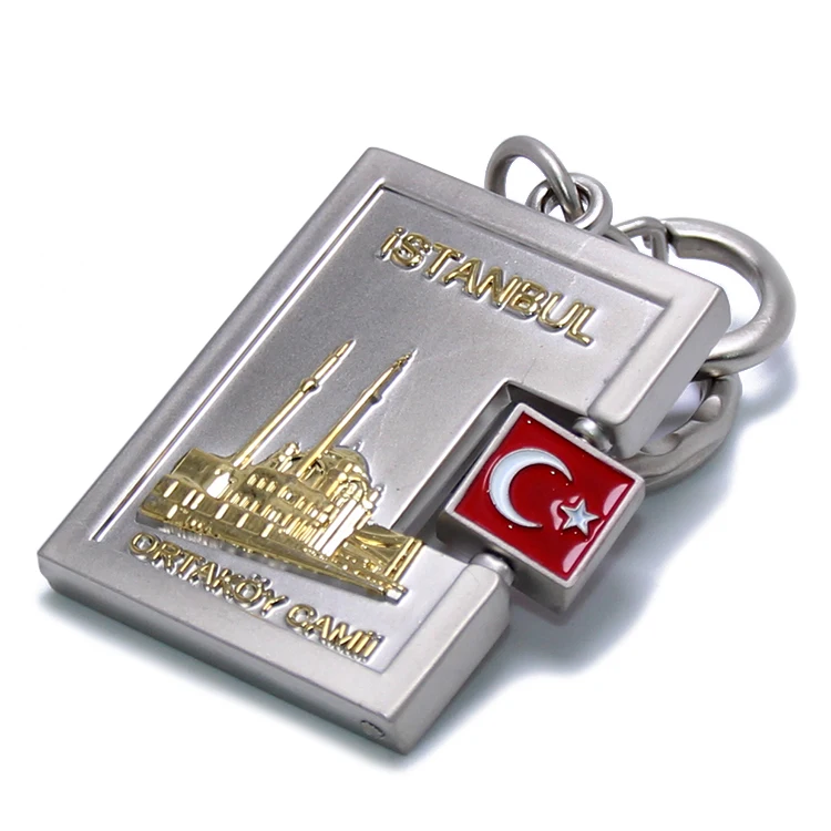 Custom Metal Key Chain Keyring Rotate Turkey Flag Istanbul Souvenir Gifts Key Ring Holder Zinc Alloy Souvenir Keychain