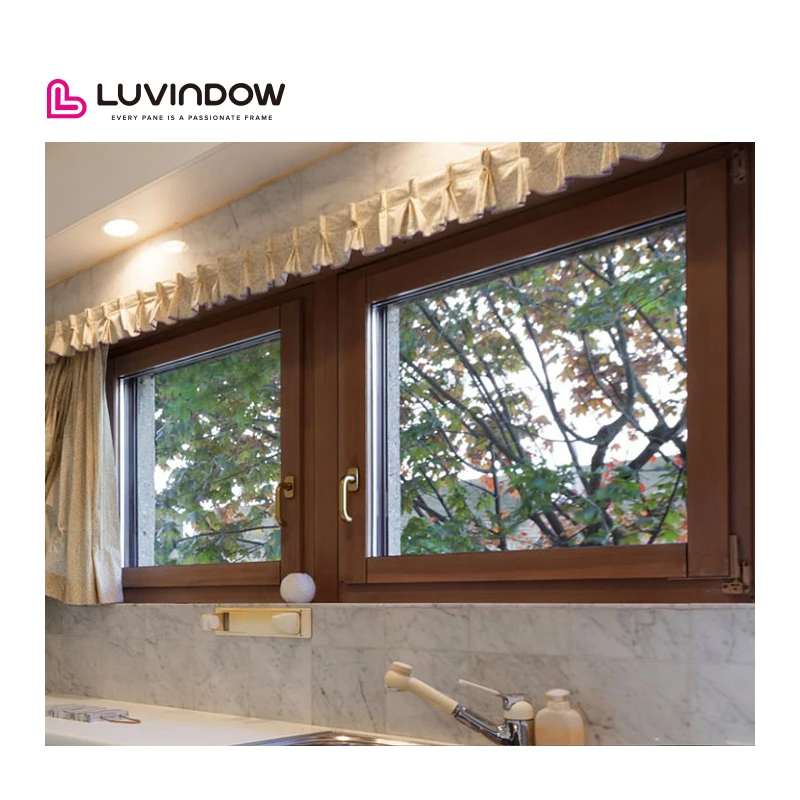 Aluminum Glass Windows Model in House Wood Cladding Aluminium Tilt and Turn Window with Handle