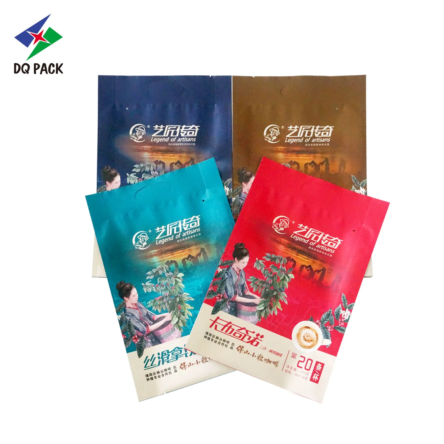DQ PACK Free samples Flexible packaging Aluminium with gusseted pouch for coffee