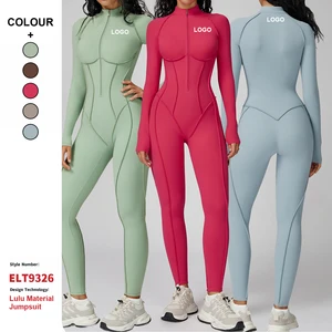 Custom High Quality Quick Drying Contrasting Color Stand up Collar Bodysuit Half Zip One Piece Fitness Wear Women Sport Jumpsuit