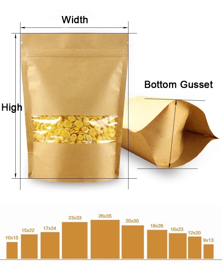 Stand Up Zipper Brown Kraft Paper Resealable Ziplock Heat Sealable Food Storage Doypack 0575