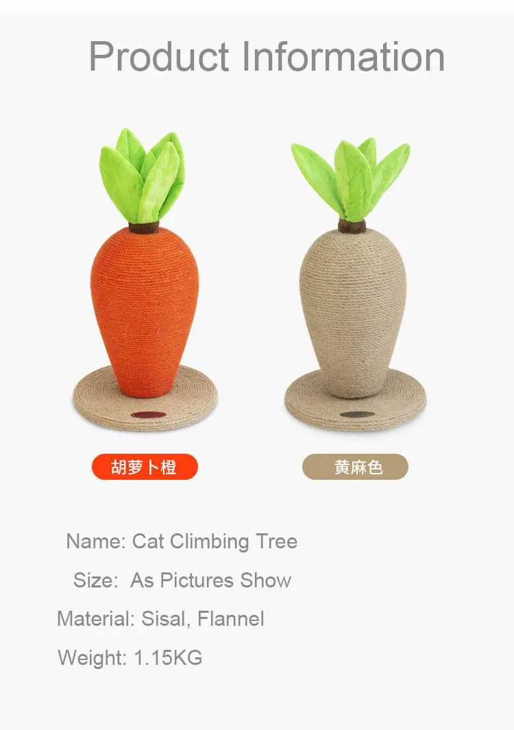 Carrot Cat Tree Scratcher House Tower Condo Wood Sisal Cat Climbing
