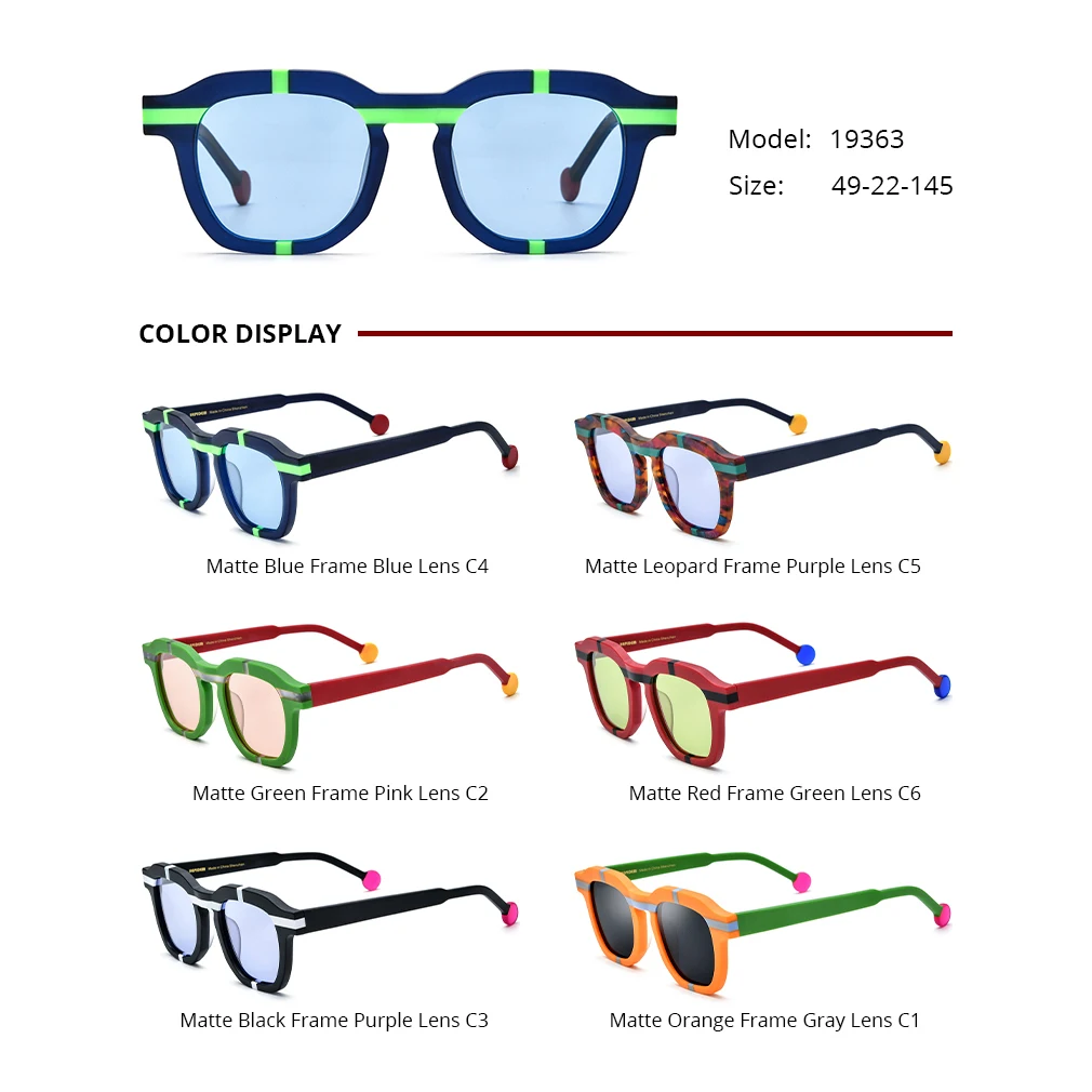 Borregls Matte Acetate Multicolour Polarized Sunglasses Men New Brand Designer Square Sun Glasses Women Mirrored Shades 19363T
