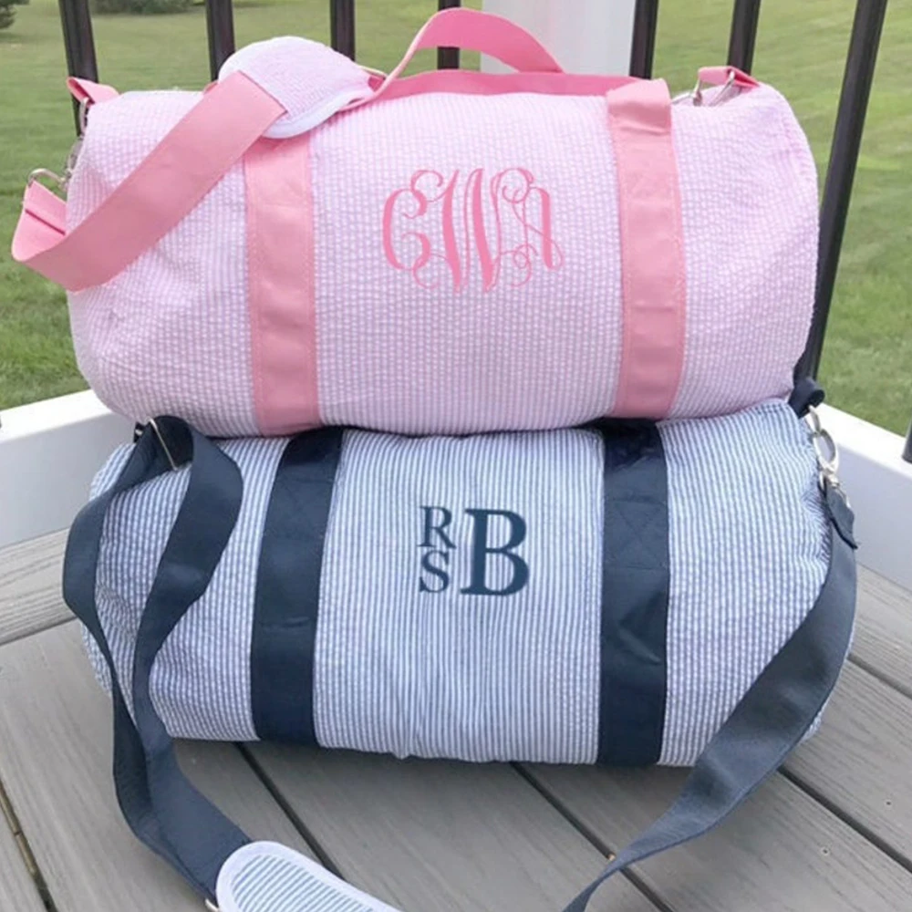 Custom Tote Camping Zipper Closure Large Capacity Seersucker Luggage Gym Travel Duffel Bag