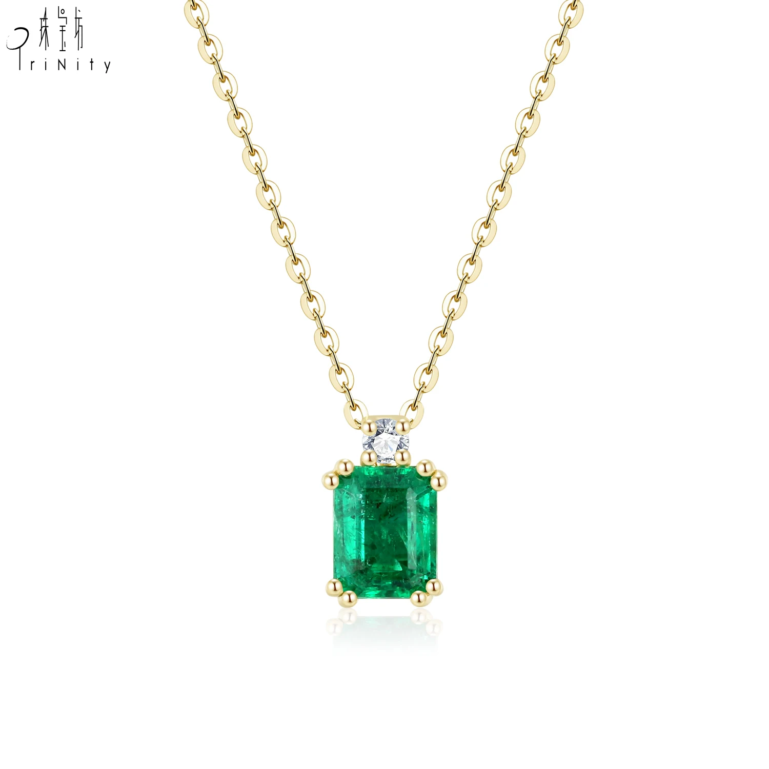 New Arrival Elegant Jewelry Fancy Necklace Design 18K Yellow Gold Real Natural Emerald Pendant Necklace For Women