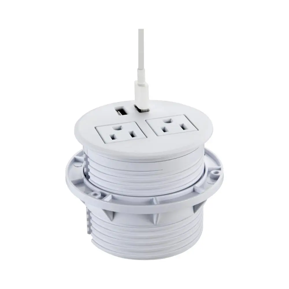 White And Black Smart Round Desktop Socket With Two Us Power And Two Usb Charger/embedded In