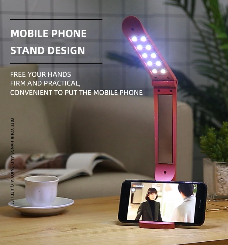 Foldable Rechargeable Eye Protection Cordless Multifunction LED Night Light desk Table Lamp with mirror phone holder supplier