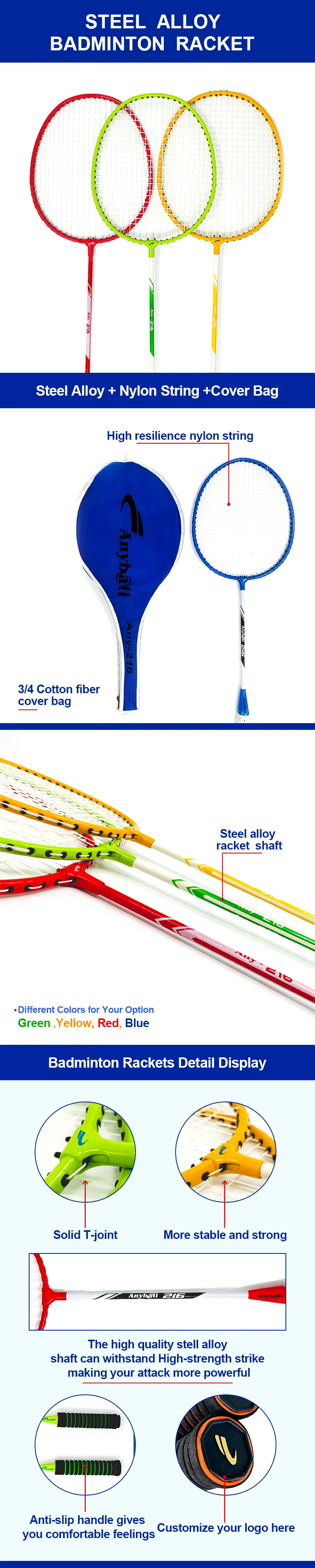 Hot sales cheap steel badminton racket high quality  badminton racket set made in China manufacture