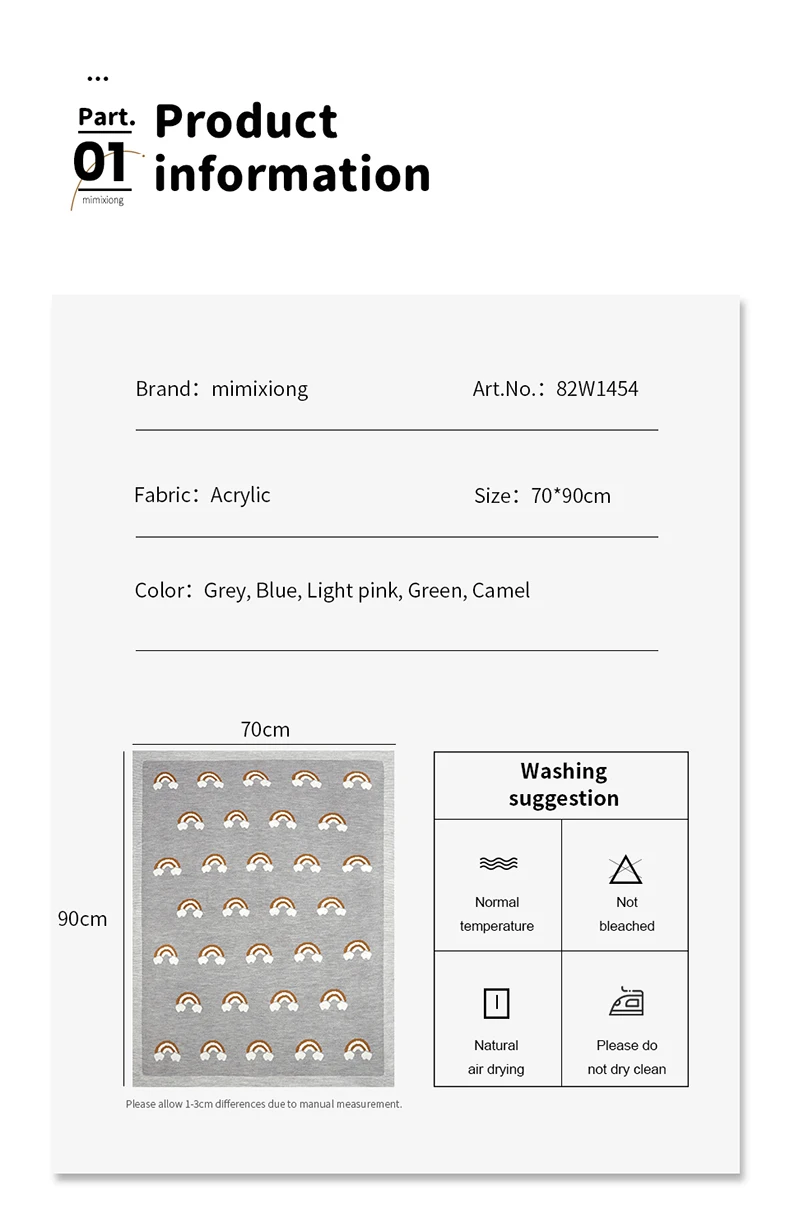 Hot Sale Mimixiong Knitted Newborn Baby Blankets Rainbow Pattern