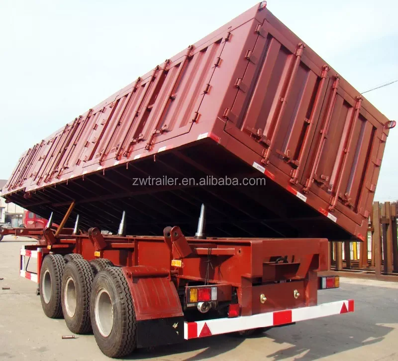Unloading Rear 3-Axle Side Tipping Dump Truck Trailer Steel Semi ...