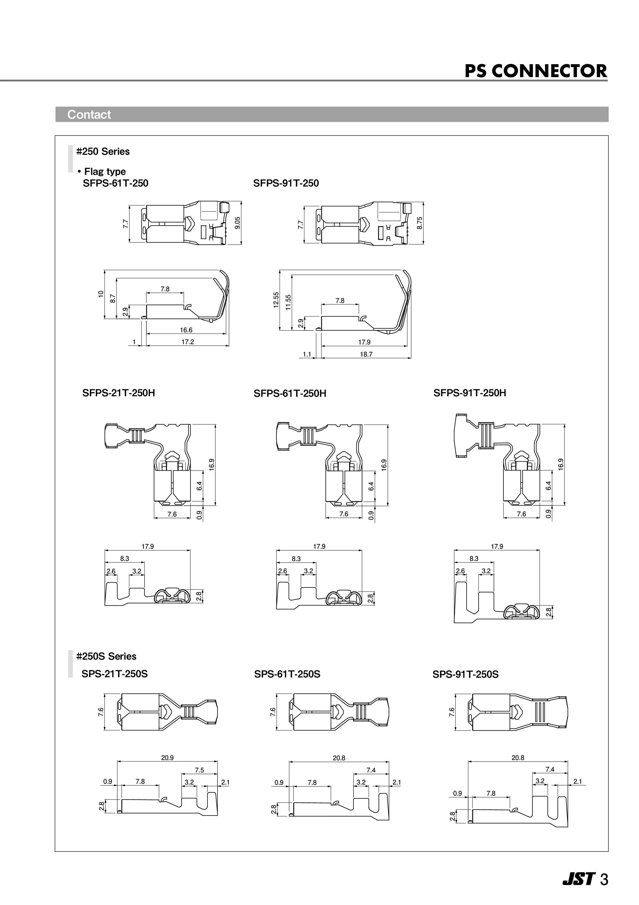 Jst Connector Sps21t250 Sps51t187 Ps Contact For 0.5mm Thick Tabs