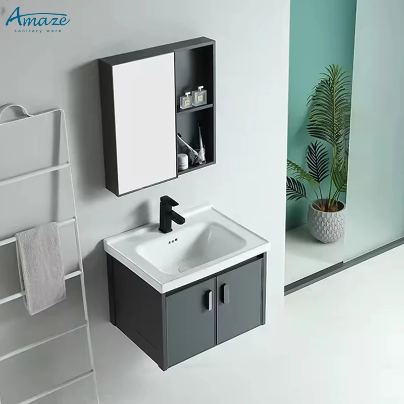 Hot sale hotel aluminum cabinet furniture bathroom sink modern bathroom vanity cabinet with mirror