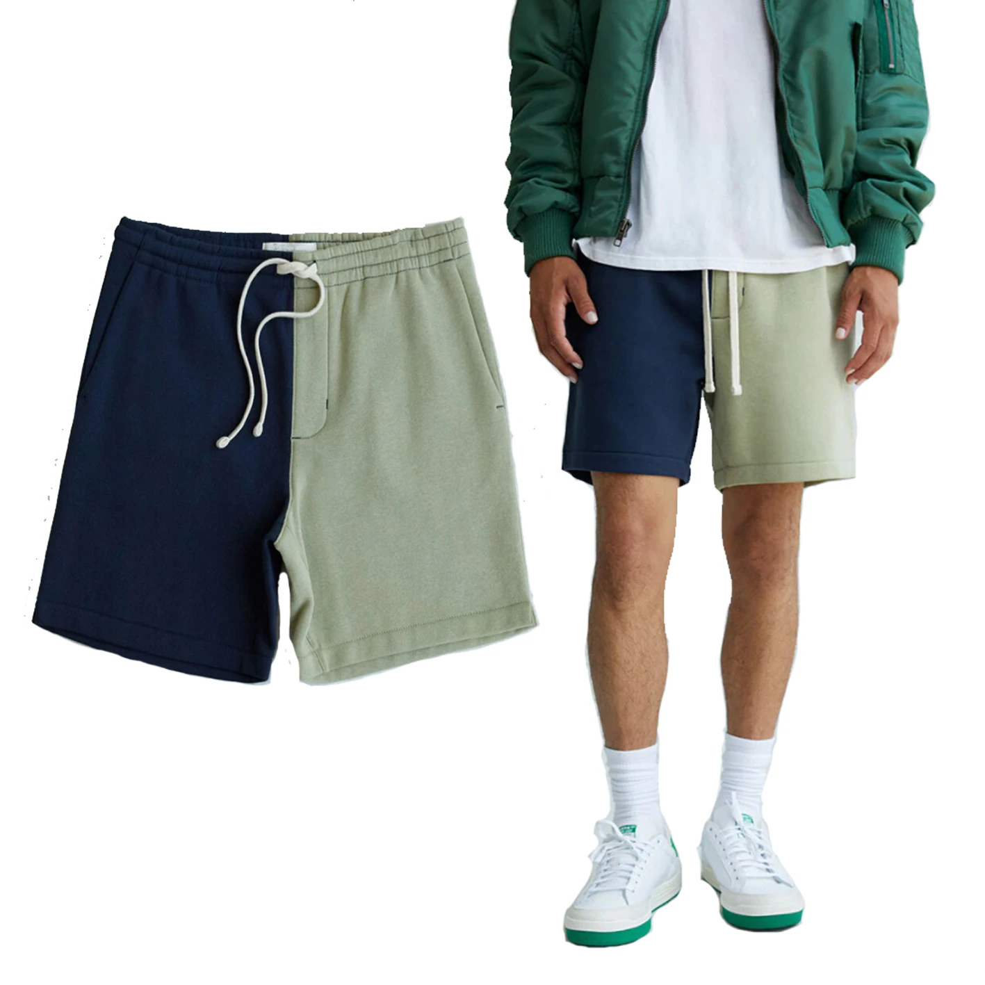 Color Block Fleece Cotton Shorts 