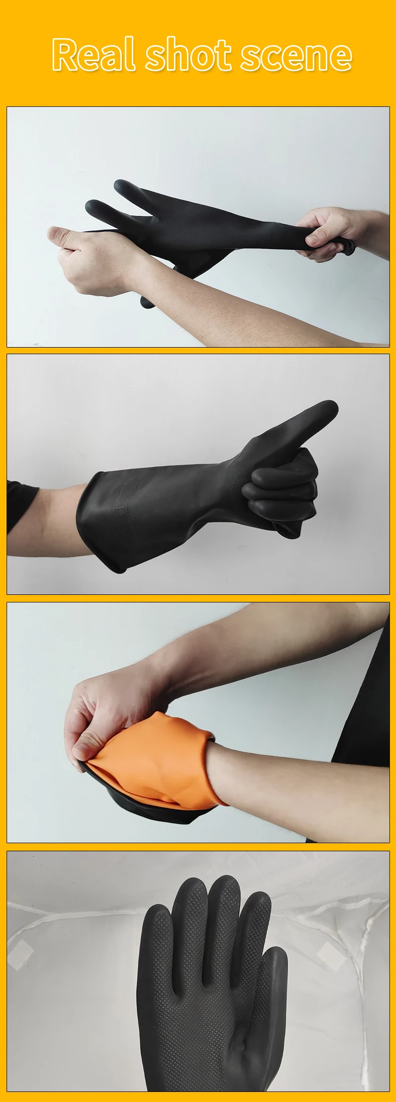 Black Latex Acid Resistant Gloves With Vein Waterproof Chemical