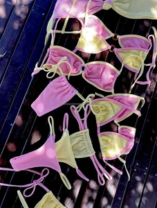 Swimwear Manufacturer Sustainable Reversible Wear Swimwear  Customized Logo Bikini Tie Thong Swimwear