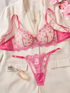 BOON 2026 Cross-Border European American Sexy Lingerie Set Sheer Floral Embroidered Underwire Push-Up Bra Pure Desire Design