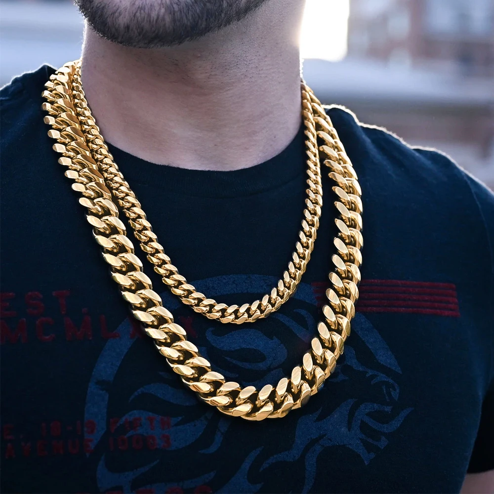 Wholesale Custom Hip Hop Miami Cuban Link Chain Mens 14k 18k Gold ...