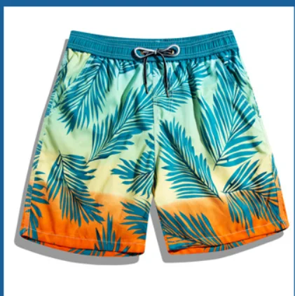Spring Summer Men Beach Shorts Coconut Tree Pattern Elastic Short Pants Drawstring Bermuda Board Shorts175_voghion.com