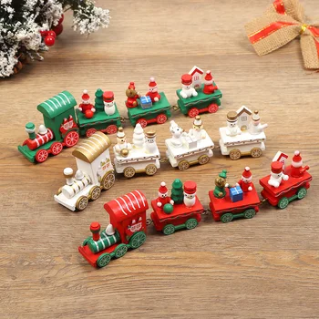 Christmas Wooden Train Mini Train Decor Set for Christmas Party Kids Gift Set Under Christmas Tree Decorations