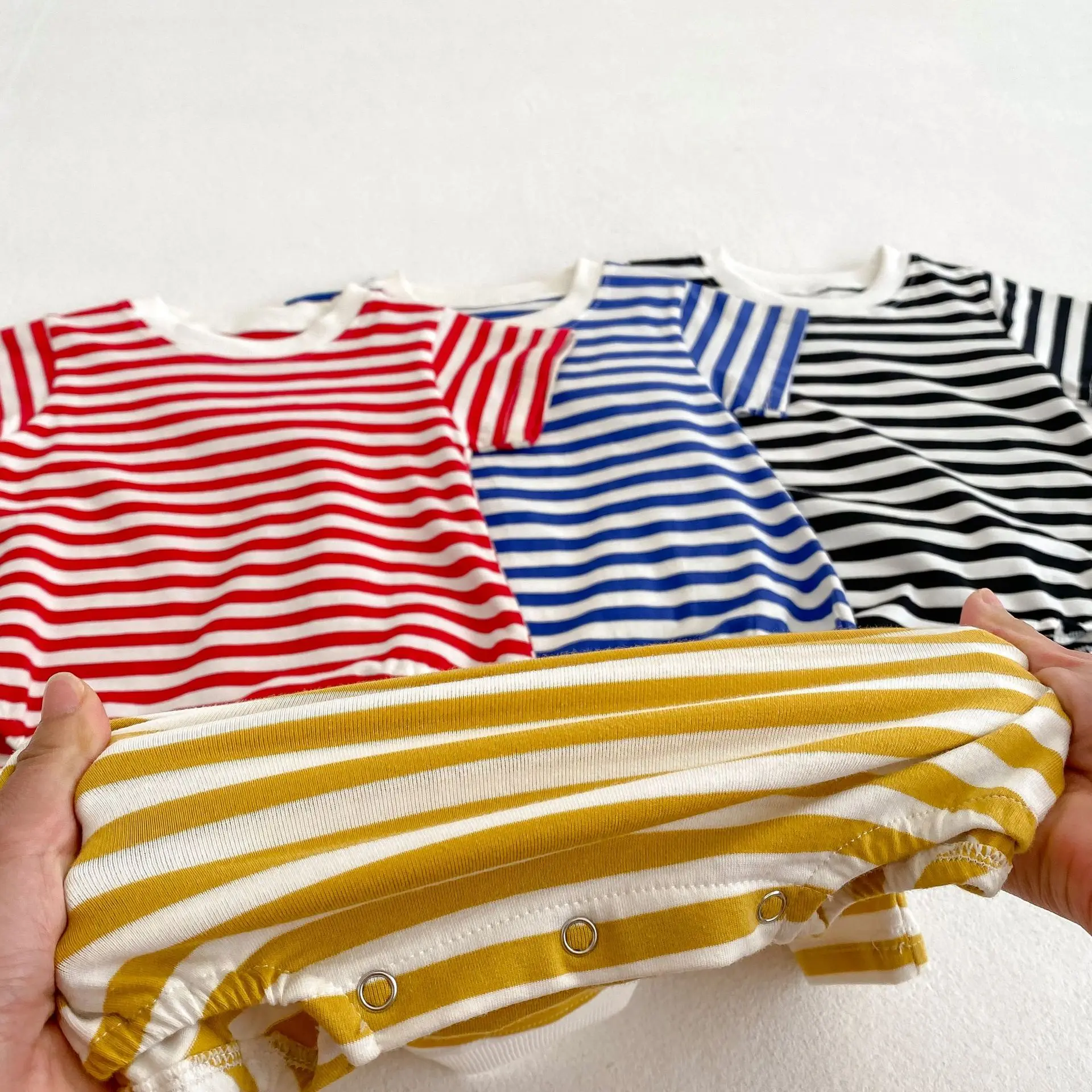 2023 Summer New Baby Bodysuit Short Sleeve Striped Infant Clothing ...