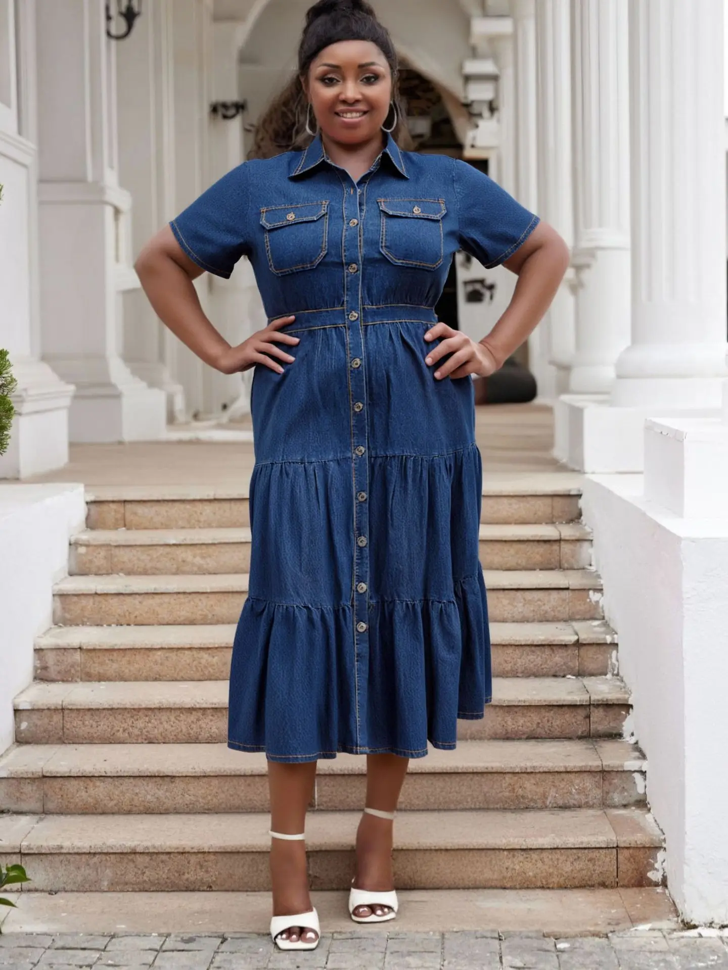 plus size denim dresses skirts 2026 African Dress Women's Plus Size Denim Skirt Slim Fashion Jeans Dress or Women Kawaii Sexy Black Backless Size Code | OS Evening gowns Plus Size Peek A Color:Camellia Jacquard Alice Blue